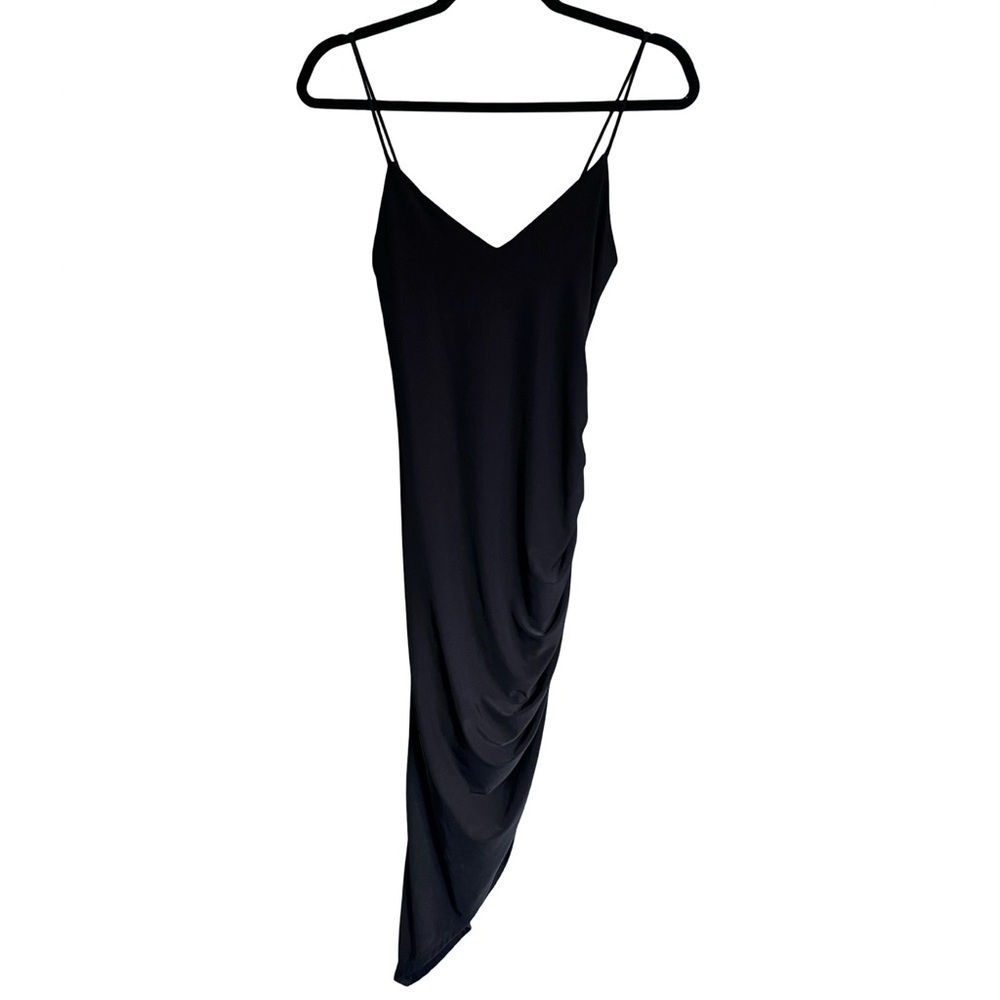 21 Saints Ruched Asymmetrical Little Black Dress